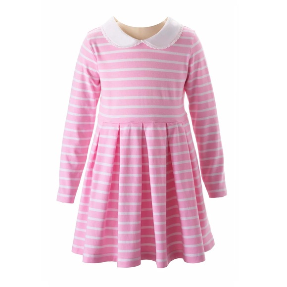 NWT Rachel Riley Pink Long. Sleeve Breton Dress - Picture 1 of 3